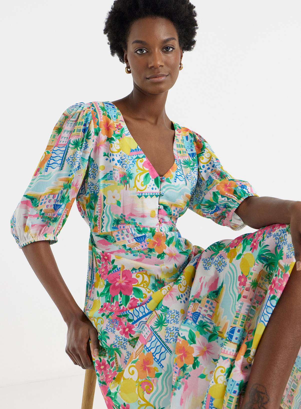 JD WILLIAMS Printed Linen Tea Dress 30 - Image 3